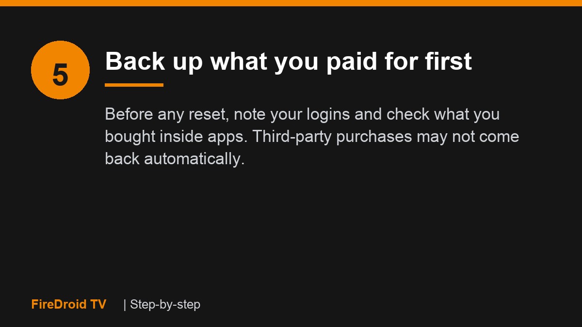 Step 5: back up paid purchases before a Fire TV factory reset